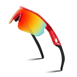 FEISEDY B0220 Children's Sports Sunglasses Polarised for Boys and Girls Aged 6-12 Years Baseball Cycling Glasses with TR90 Frame, Red mirrored & red dot