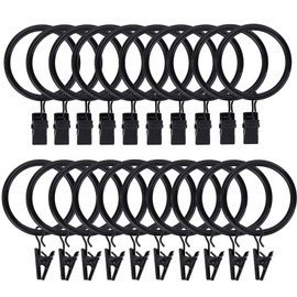 20Pcs Rustproof Drapery Matte Stainless Steel Metal Curtain Rings with Clips 1.5 inch Drapery Rings, Vintage Black (1.5" Interior Diameter)