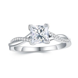 Molioaki Women's Engagement Ring 925 Silver Square Cut Silver Rings Wedding Ring Women 1CT 5A Cubic Zirconia Rings Engagement Rings with Gift Box Engagement Wedding Gift, Sterling Silver