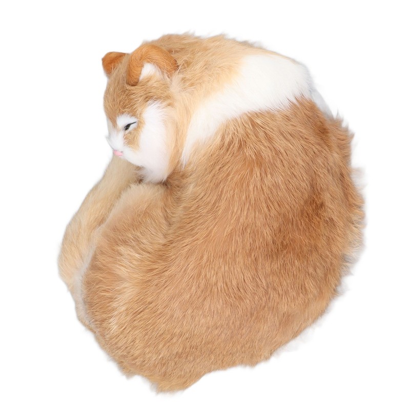 Fur Cat Figurine Simulation Cute Decorative Plush Cat Statue Toy