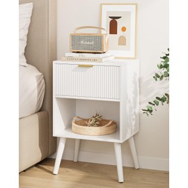 Aienvey Nightstand, Small Side Table, Bedside Table with Drawer, Modern Night Stand, End Table for Bedroom, Living Room (White Stripe)