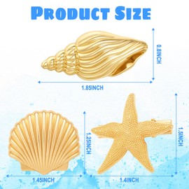 EYEOO 6PCS Starfish Hair Clip Gold Metal Seashell Hair Clip Summer Mermaid Alligator Clips for Thin Hair Conch Shell Clips Cute Mermaid Accessories Women Girls Gift for Beach Vocation Wedding Party