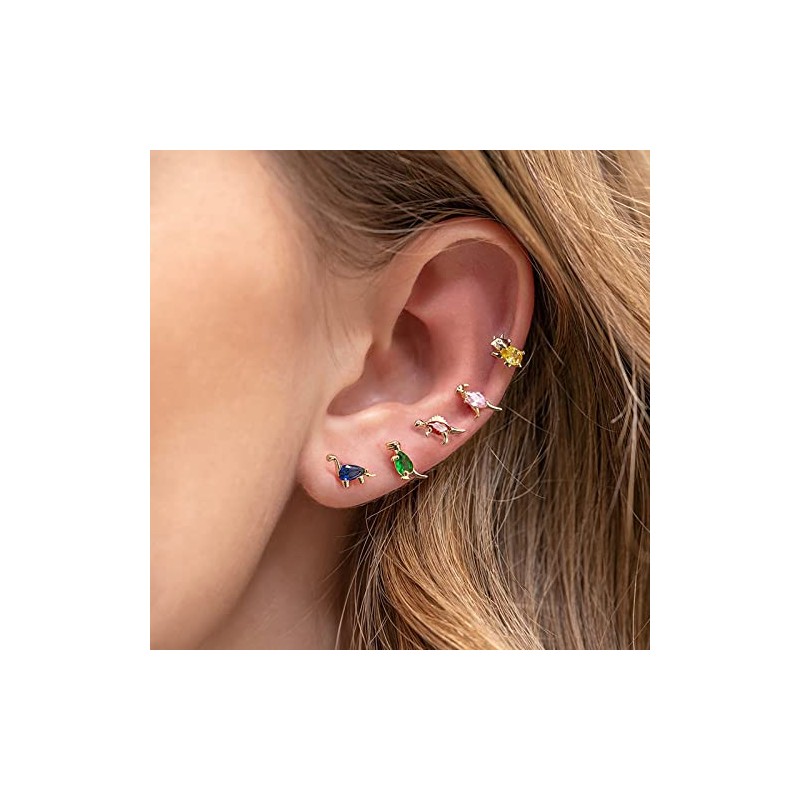 Cute Dinosaur Stud Earrings colorful Cubic Zirconia Tiny Animal Earrings