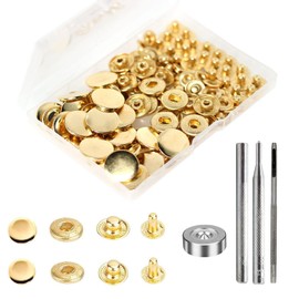 24 Sets Press Studs Set, Basicon Brass Press Studs Diameter 17 mm Copper Press Studs Metal Bronze Clothing Press Studs with Fixing Tool Kit for Leather Jeans Jacket Wallet Handbag Gold
