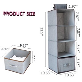 geeliply Hanging Closet Organizer with Drawers 4-Shelf Hanging Closet Organizers and Storage Hanging Shelves with Removerable Drawer for Bedroom Closet Rack