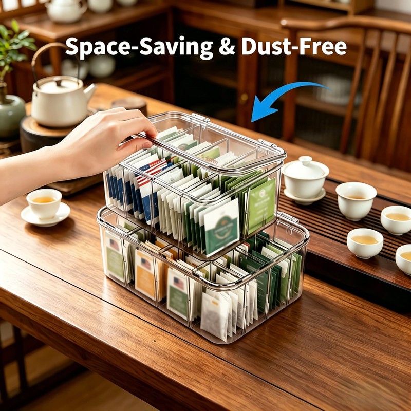 Aserelix Tea Bag Organizer, 2 Pcs Clear Tea Organizers, Acrylic