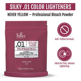SILKY .01 Anti-Yellow Hair Bleach Powder - Bleach for Dark Hair with Up to 9 Tonesfor Smooth & Salon-Quality Results - Bleaching Powder with Lightening Formula Safe for All Hair Types - 17.64 Oz