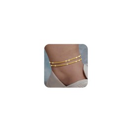 Nanafast Women's Ankle Bracelets, Sparkling Multi-layer Anklet Bracelets for Women, Adjustable Shiny Gold/Silver Anklets for Women, Beach Cute Anklets Jewelry for Summer-2layersGold