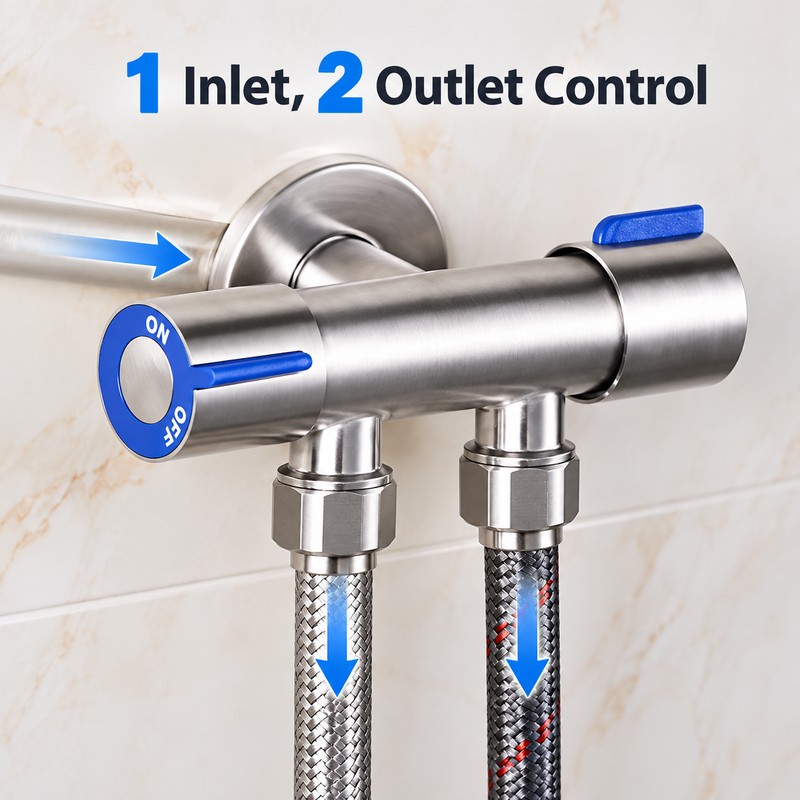 Stainless Steel Dual Outlet Angle Valve – 1 Inlet 2