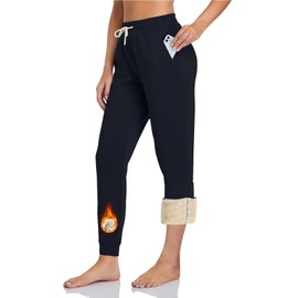 Inno Women's 28" 31" 34" 36" Sherpa Polar Fleece Lined Jogger Pants Warm Sweatpants Thermal Athletic Lounge Petite Tall, Black, S, Petite-28 Inseam