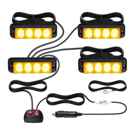 Justech 4er Warnlicht Stroboskoplicht Bernstein Warnung Beacon Mit KFZ-Ladegerät Notfall Licht Achtung Blinklicht 12V 24V Universal für Auto Fahrzeug Truck Trailer Caravan Camper Van