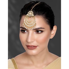 Aheli Gold Plated Crystal Pearl Royal Maang Tikka Indian Traditional Jewellery for Women Girls