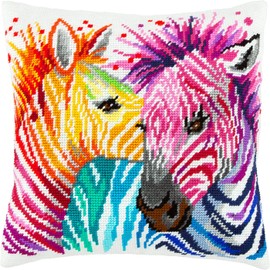 Brvsk Zebras. Embroidery Kit w/Printed Tapestry Canvas (40 × 40 cm) — Embroidery Cushion Kit for Creative Home Décor — Needlework Kit for Adult Beginners