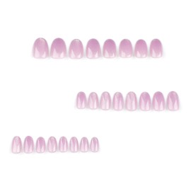 24pcs Short Almond Press on Nails Purple Fake Nails Acrylic False Nails Glitter Full Cover Glue on Nails Glossy Stick on Nails Artificial Finger Manicure for Women with Reusable Glue