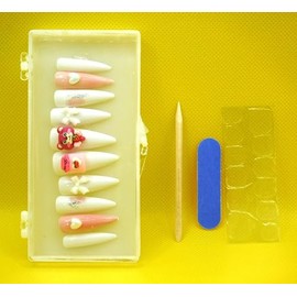 Generic 10 Pcs Press on Nails for Girls Women, Aesthetic Gel Fake Nails,Designer 3D Hand-painted Nails, Set with Adhesive Nail File Sheet instant Nail jelly adhesive tab