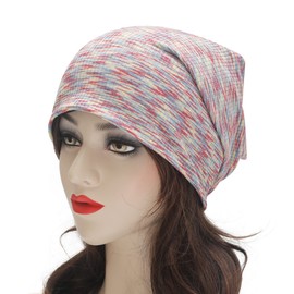 ZLYC Women Slouchy Jersey Beanie Summer Knit Hat Thin Stretch Skull Caps(Patterned Red)