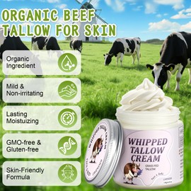 IIIMEIDU Beef Tallow for Skin, Tallow and Honey Balm for Face Moisturizer Cream, 100% Natural Organic Grass-Fed Beef, Honey, Vitamin E Oil for Body & Face (4.2 Oz, lavender/cream)