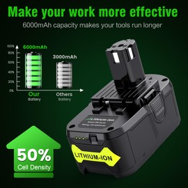 KEATFE 4 Packs RB18L50 18V 6000mAh Lithium Battery Compatible with Ryobi 18V BPL-1815 BPL-1820G BPL1820 BPL18151 P102 P103 P104 P105 P107 P109 P122 Cordless Power Tools