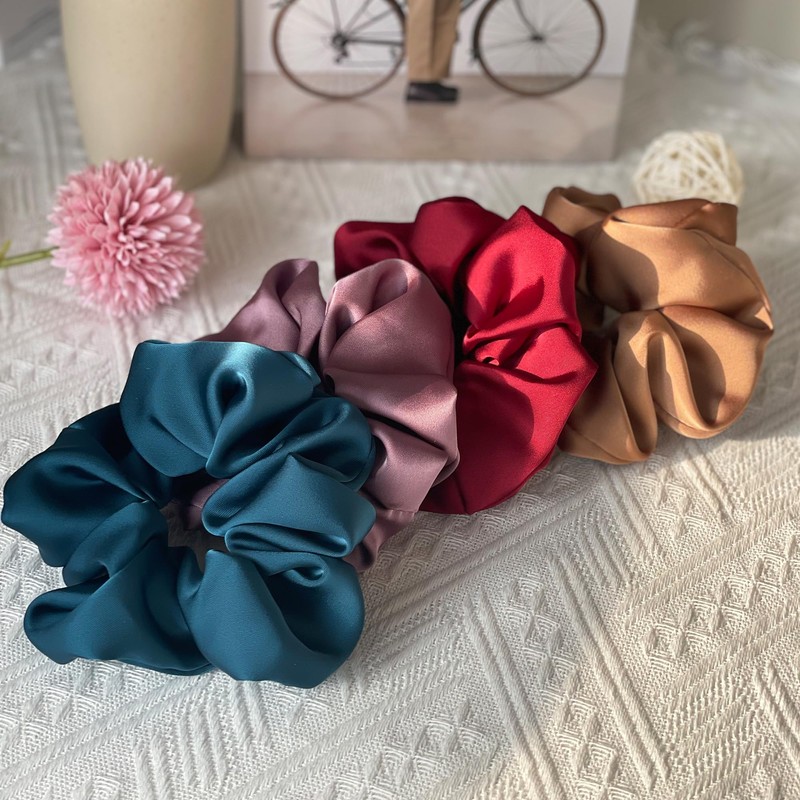 Satin Scrunchies for Women, 5.2" Large Hair Ties No Crease