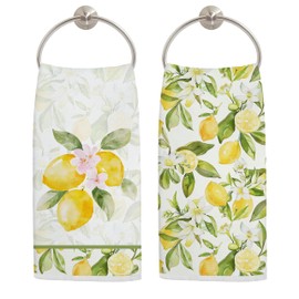 LADOCK Farmhouse Lemon Kitchen Towels Set of 2, Rustic Cottagecore Yellow Lemon Hand Towels for Bathroom Decor, Citrus Fruit Decor Dish Tea Towels for Kitchen, 16x24 Inch