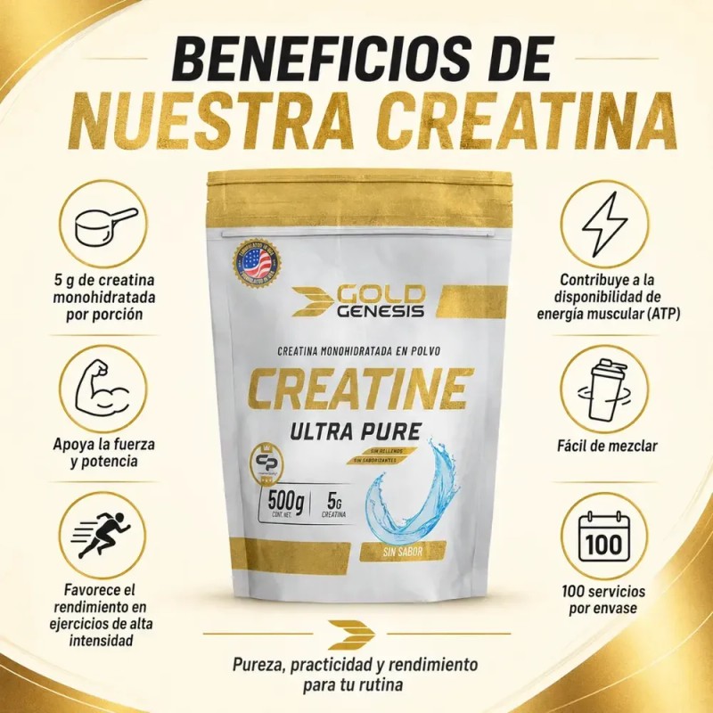 Creatina Monohidratada Micronizada Gold Genesis Sin Sabor 500g Ultra Pure