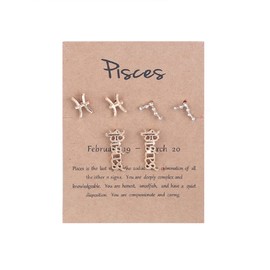 3 Pairs 12 Constellation Zodiac Sign Stud Earrings Star Astrology Horoscope Wish Card for Women Birthday Anniversary Friendship Jewelry-Pisces