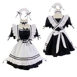 CarolynDesign Japanese Anime Sissy Maid Dress Anime French Maid Apron Costume Set