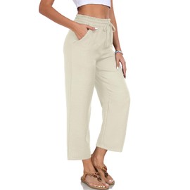 EDUWU Women Casual Pants Loose High Waist Wide Leg Cropped Palazzo Beach Pants Summer Outfits 2025 Trendy Beige, XL
