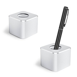 2 Pieces Pen Display Stand, Single Pen Holder, Aluminum Pen Holder Base, Small Pen Holder for Desk, Metal Pen Stand Pen Container for Office Desk (Silver)