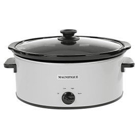 HOMECOOKIN 7 Quart Slow Cooker Oval Manual Pot Food Warmer with 3 Cooking Settings, White Stainless Steel
