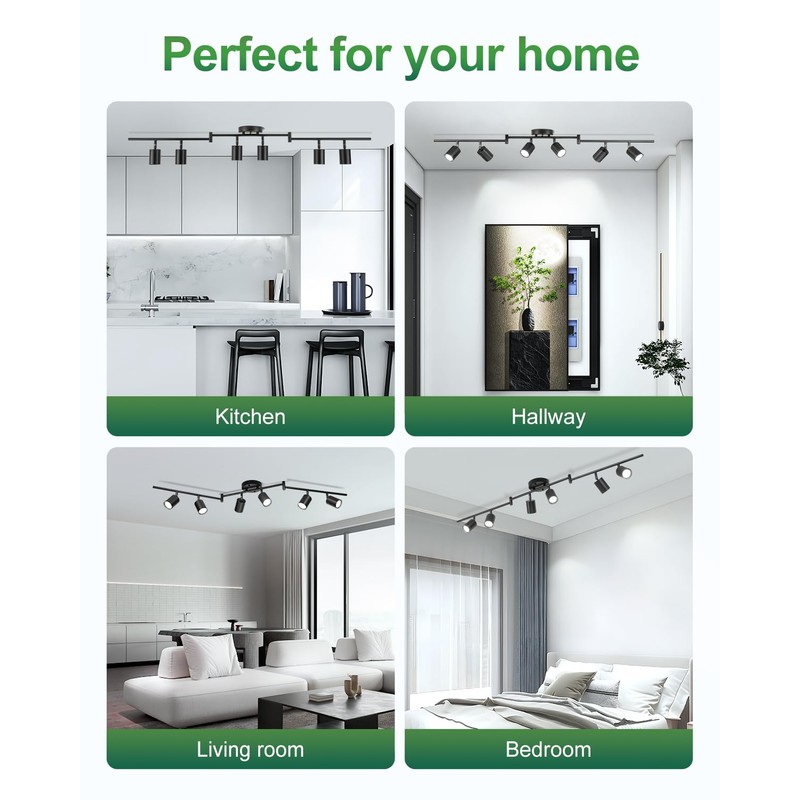 Fondiiz 6 Ways Track Lighting, Rotatable Heads Tracks Light, Track