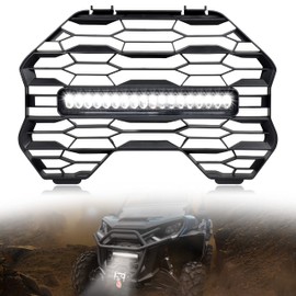 KATIMOTO Front Mesh Grill with LED Spotlight Bar for Commander 21-24, Front Mesh Grille Insert with Auxiliary LED Light Bar for Can Am Commander & MAX 2021-2024 Accessories (1PCS)