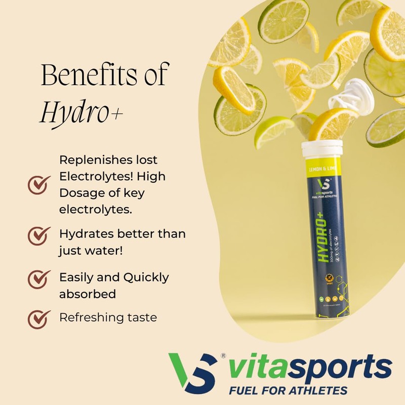 VitaSports Hydro+ Electrolytes Tablets - 20 Tablets (Lemon & Lime),