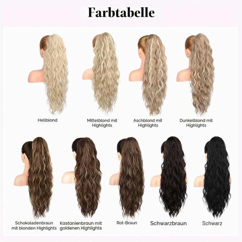REECHO Ponytail Extension, 66 cm Long Beach Wavy Drawstring Ponytail