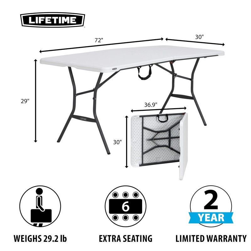 Lifetime 6-Foot Fold in Half Table, Light Commercial, White Granite