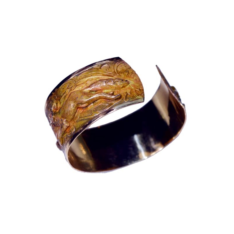 Elaine Coyne Collectible Artwear Earth Patina Solid Brass Fox Cuff
