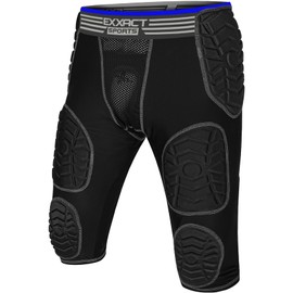 Exxact Sports Combat 7-Pad Youth Football Girdle - Football Padded Girdle with Cup Pocket, Boys Padded Compression Shorts (YXL, Black Combat)