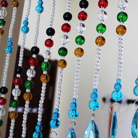 Rekelola Hanging Glass Door Beads Curtains Valance Self-Adhesive for Doorways Crystals Stran Arched Windows, Clear Crystal Room Partition Curtain Door Frame Beads for Doorways Closets 8