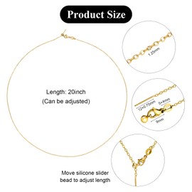 YOUBEIYEE 10pcs Gold Plated Stainless Steel Necklace Thin Cable Link Chain with Adjustable Rubber Stopper Bead for Women