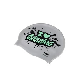 escualo Gorra para Natacion Unisex Adultos o Niños Modelo Grafiti (Silicon) Impermeable, Unitalla, Color Gris