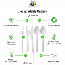 EcoPlastech 7" Compostable Cutlery Utensil – 50 Pack | Heavy-Duty Disposable Cutlery | Certified Plant-Based PLA | Eco-Friendly Alternative to Plastic Utensils (Forks 50-Pack)
