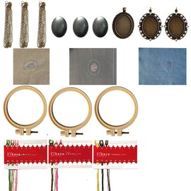 levylisa Embroidery Beginner Kit 3 Patterns Embroidery Starter Kit with Hoop Embroidered Stitching Necklace Pendants Floral Plate Jewelry Necklace for DIY Art Crafts Sewing and Hanging