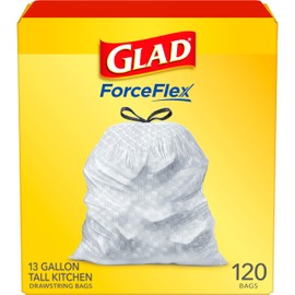 Glad ForceFlex Tall Kitchen Drawstring Trash Bags, 13 Gallon, 120 Count, Package May Vary