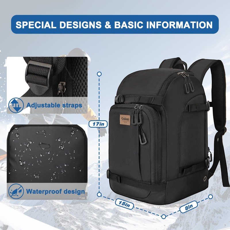 50L Ski Backpack - Water-resistant Ski Boot Bag for Men