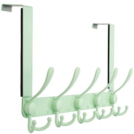 Dseap Over The Door Hook Hanger - Fits 1 3/8" to 1 3/4" Standard Doors | 5 Tri Hooks Heavy Duty Towel/Coat Rack | Door Organizer for Clothes, Jackets, Hats, Towels, Green