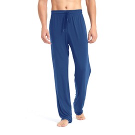 Idtswch Pantalones de pijama largos de 34/36/38 para hombre, con entrepierna larga, pantalones de yoga, ropa de dormir con bolsillos para hombre, Azul / Patchwork, L/36inseam