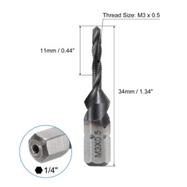 sourcing map Combination Drill and Tap Bits Metric M3 x 0.5 Thread 1/4" Hex Shank TiAlN Coated Threading Screw Taps 6542 High Speed Steel Machine Drilling Tapping Tool Kit