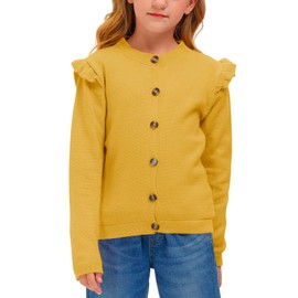 BesserBay Ruffle Shoulder Soft and Warm Basic Turmeric Cardigan Long Sleeve Sweater for Little Girl 7-8 Years