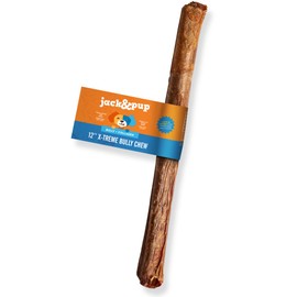 Jack&Pup 12" X-treme Bully Sticks for Large Dogs | Collagen + Pizzle Sticks for Dogs | 3X Longer Lasting for Aggressive Chewers (1 Count)