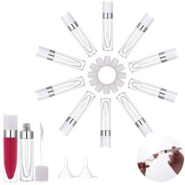 Paquete de 10 tubos de brillo labial vacíos recargables con varita, 6,4 ml de bálsamo labial con inserto de goma, botellas de brillo labial, botellas de esmalte labial, tubos cosméticos para maquillaje, muestras de lápiz labial YITOU
